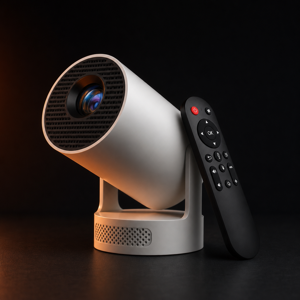 Spookcast Window Projector displayed in a window